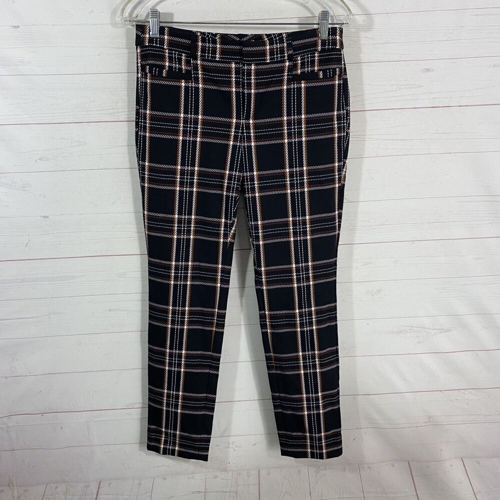 Banana Republic Womens Sloan Black Plaid Ankle Pants Sz 2 Poly/Rayon Blend